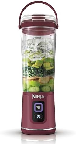 Blender portabil Ninja Blast BC151EUCR / Blender / Smoothie Maker, cană de 530 ml, capac etanș, mini mixer puternic, fără fir și reîncărcabil, zdrobește gheața și fructele, afine,