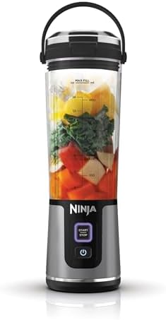 Blender portabil Ninja Blast BC151EUBK / Blender / Smoothie Maker, cană de 530 ml, capac rezistent la scurgeri, mini mixer puternic, fără fir și reîncărcabil, zdrobește gheața și fructele, negru