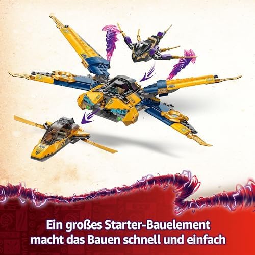 Super avion de asalt LEGO Ninjago Ras și Arins - Jucărie cu dronă, împușcători, lame și motoare - Include 3 mini figurine pentru jocul de rol Ninja - Set de construcție pentru băieți și fete de la 8 ani 71833 - imagine 3