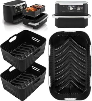 Accesorii 3 piese pentru friteuză cu aer cald Ninja Foodi Flexdrawer 10,4 L AF500EU, matriță din silicon Friteuză cu aer cald pentru Ninja AF500DE, COSORI 10 L, accesorii reutilizabile pentru friteură cu aer pentru Ninja AF500EUCP (negru)