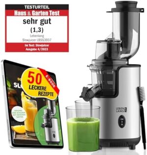 Storcator LEBENLANG Storcator lent din otel inoxidabil – Legume si fructe si fara BPA l Suc de telina Suc Morcovi Vegan l Storcatoare de fructe Storcator de fructe Masina electrica Presa de fructe Presa verde din ceramica