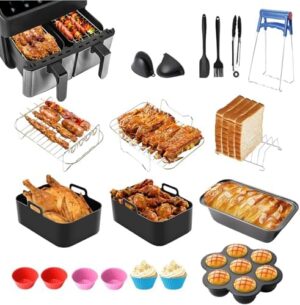 19 piese Accesorii pentru friteuza cu aer cald pentru Ninja Foodi AF400EU AF300EU AF500EU, Accesorii pentru friteuza cu aer, matriță din silicon, Accesorii pentru friteuza cu aer cald, Accesorii pentru friteuza cu două zone pentru Innsky, Princess,